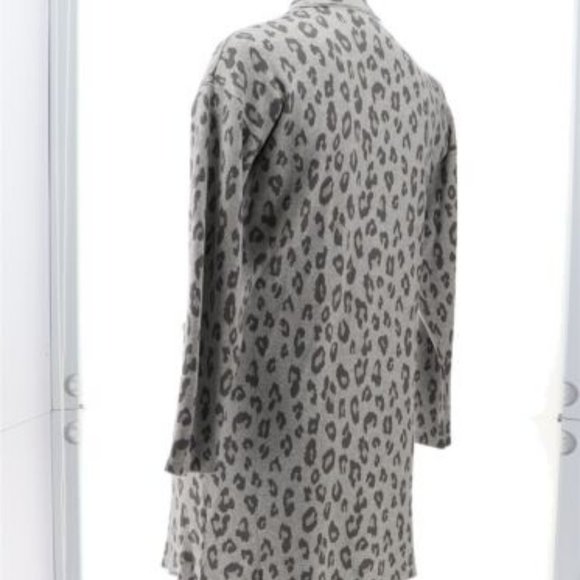 NWT G BY GIULIANA JACQUARD SWEATER KNIT DUSTER‎ CARDIGAN GRAY LEOPARD XS - Picture 4 of 12